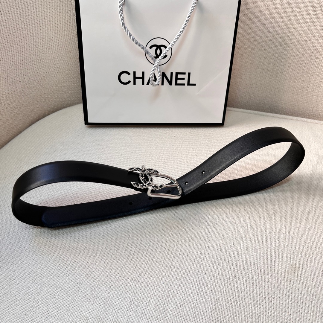 Ch**el casual style leather logo belts