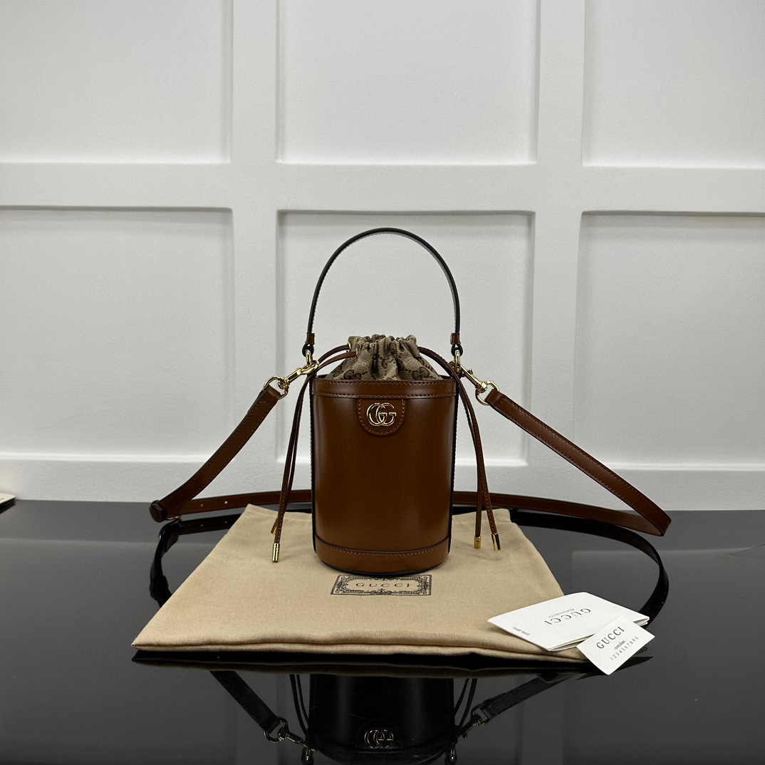 Gvc*1 Ophidia mini bucket bag in brown leather