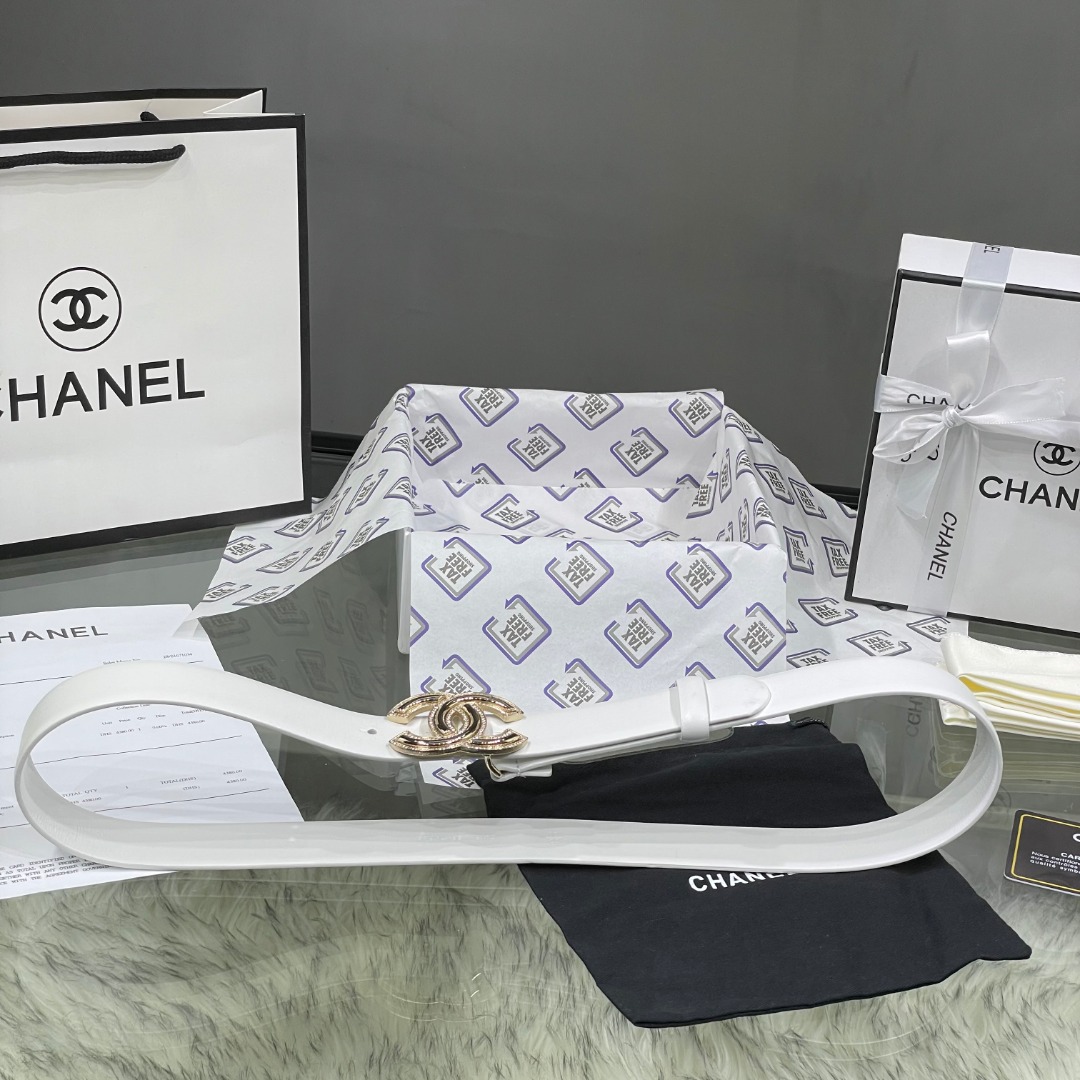 Ch**el Red Patent Leather CC Logo Belt