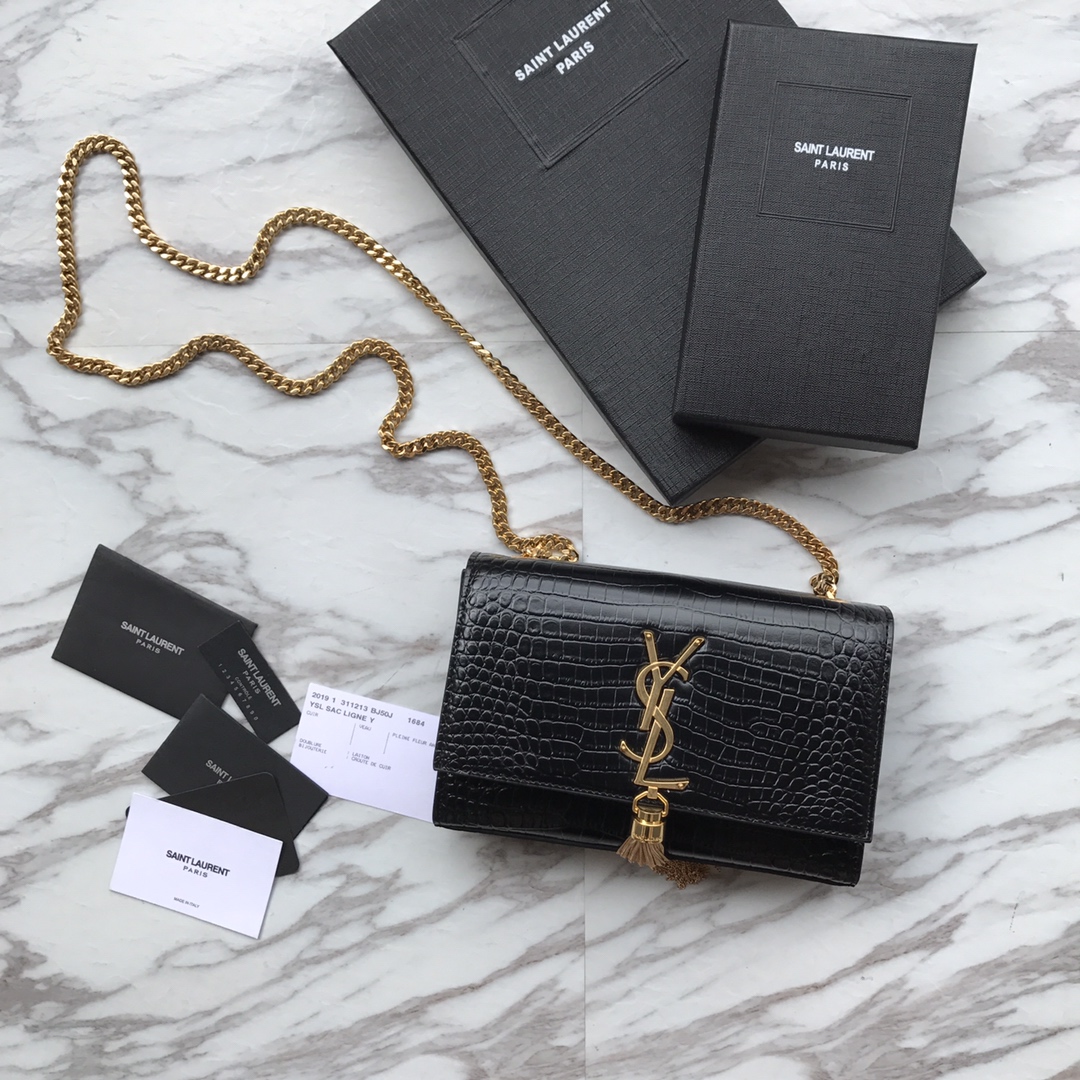 Yves Sa1nt Lau*nt ‘Medium Monogram Sunset’ Croc Embossed Leather