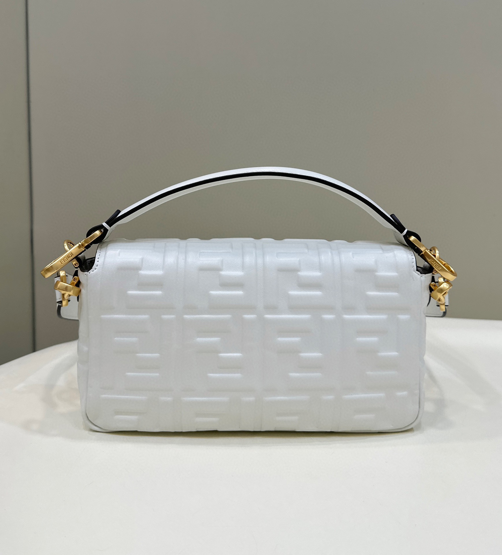 F**di Baguette White Leather Bag