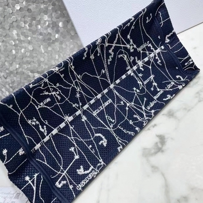 D10r Medium Book Tote Bag Imitation in Blue D10r Constellation Embroidery