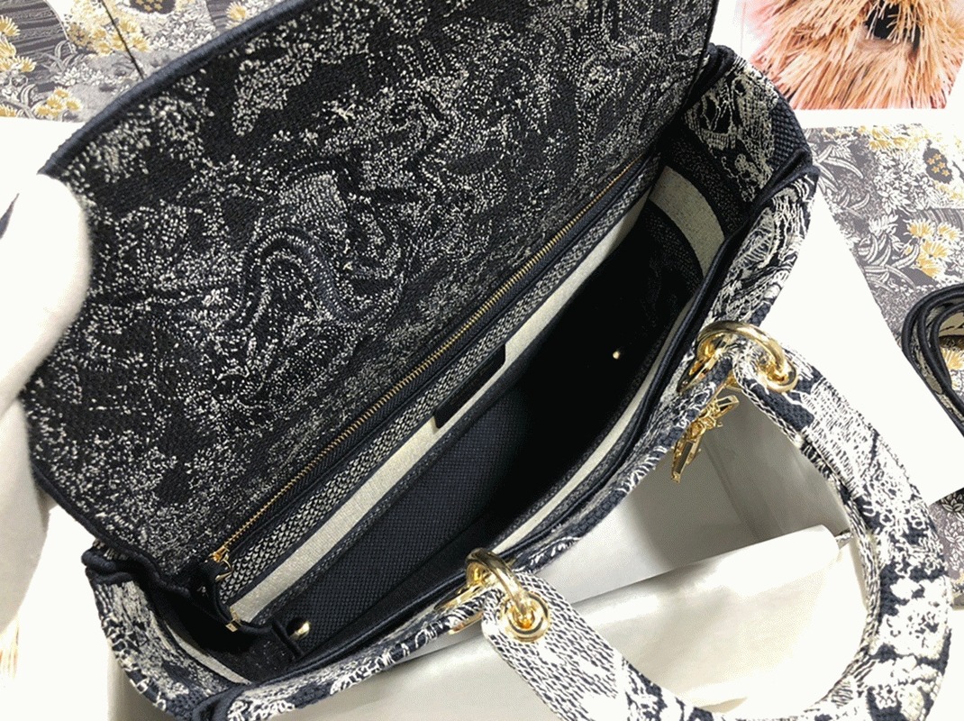 D10r Lady D-Lite Large Bag Fake in Blue Toile de Jouy Reverse Embroidery