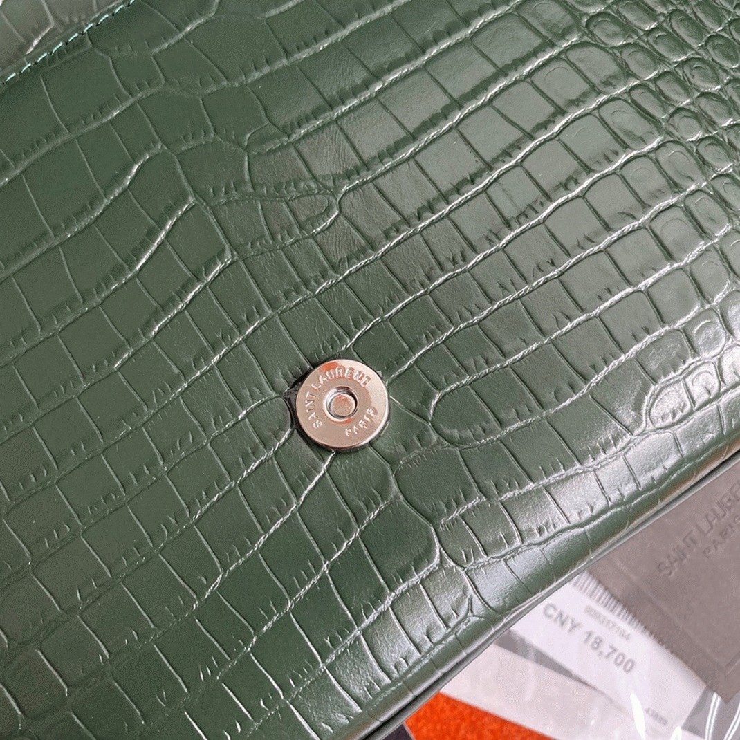 Replica Sa1nt Lau*nt Kate Medium Tassel Bag Green Crocodile-embossed Leather