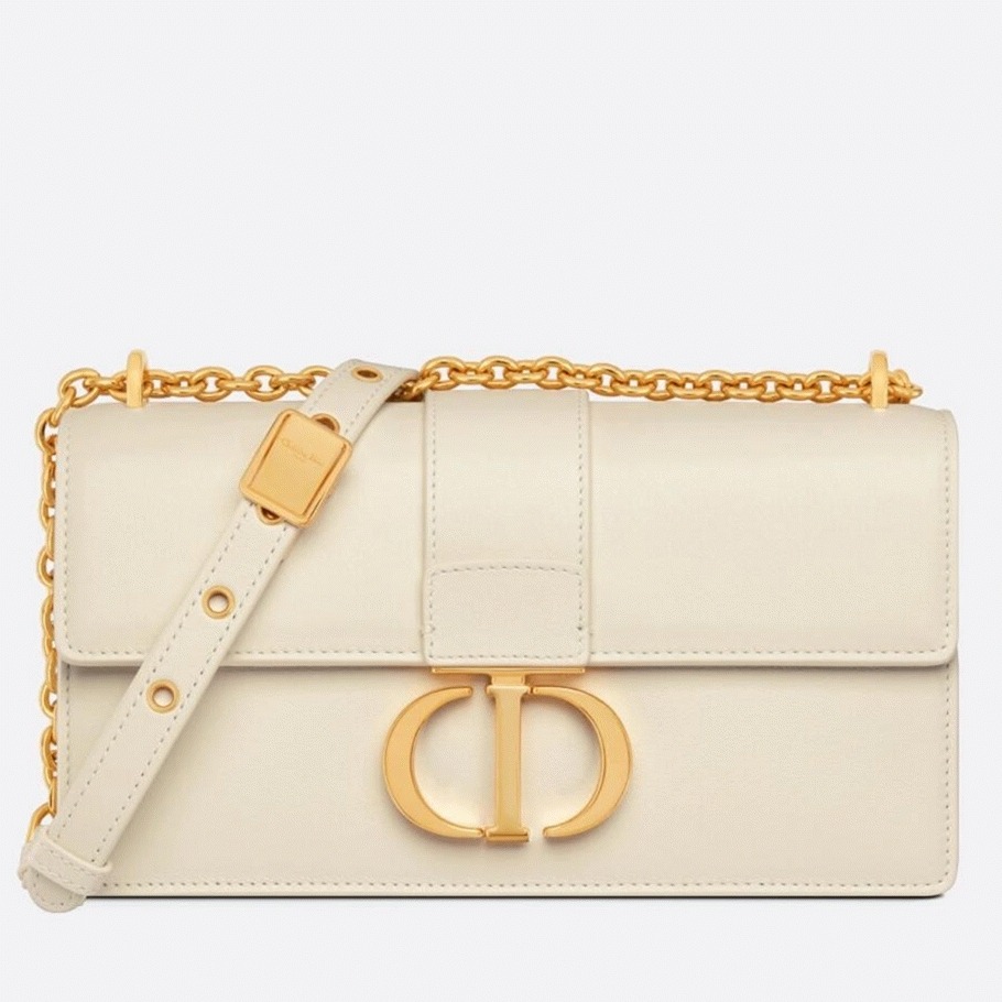 D10r 30 Montaigne East-West Bag with Chain Fake in White Calfskin