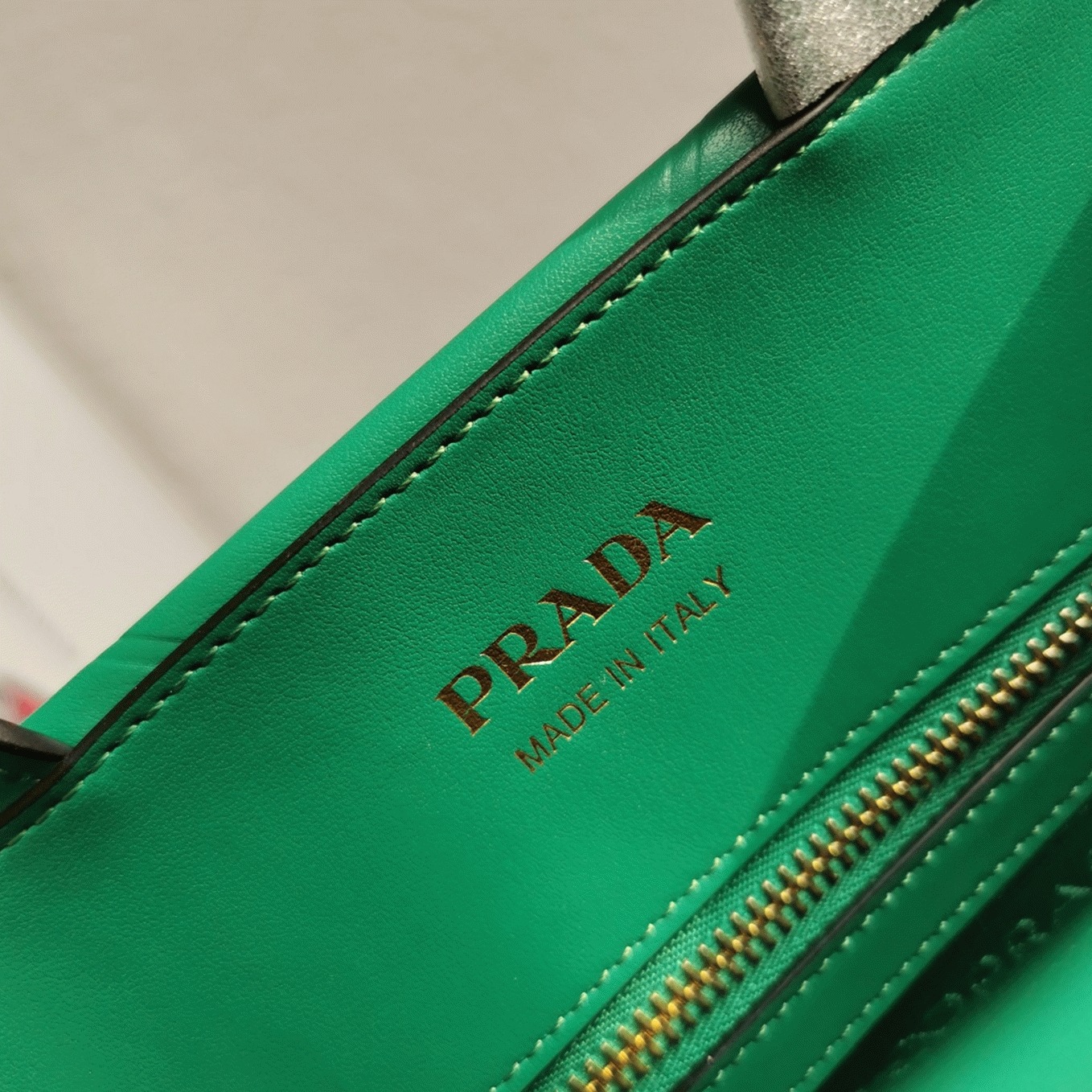 Pra*a Symbole Small Bag Knockoff with Topstitching in Green