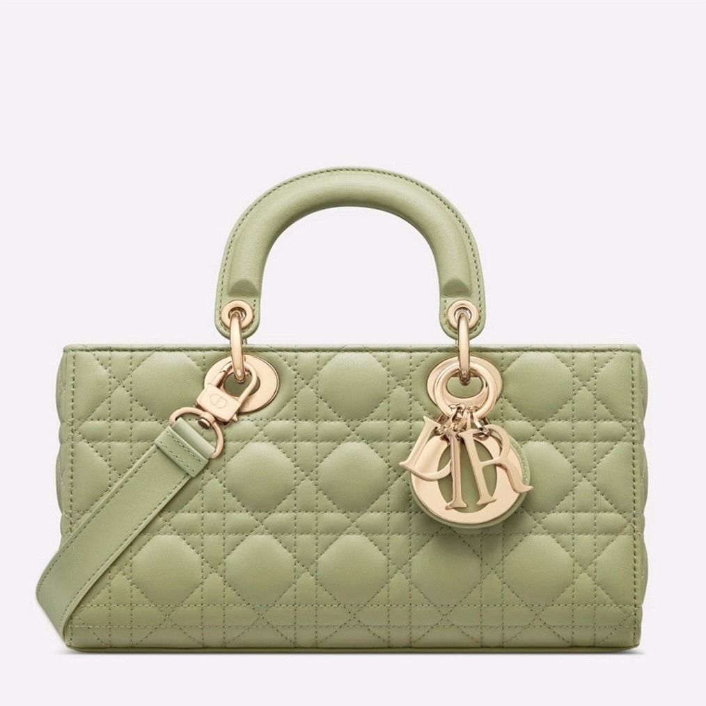 D10r Lady D-Joy Medium Bag Knockoff in Ethereal Green Cannage Lambskin