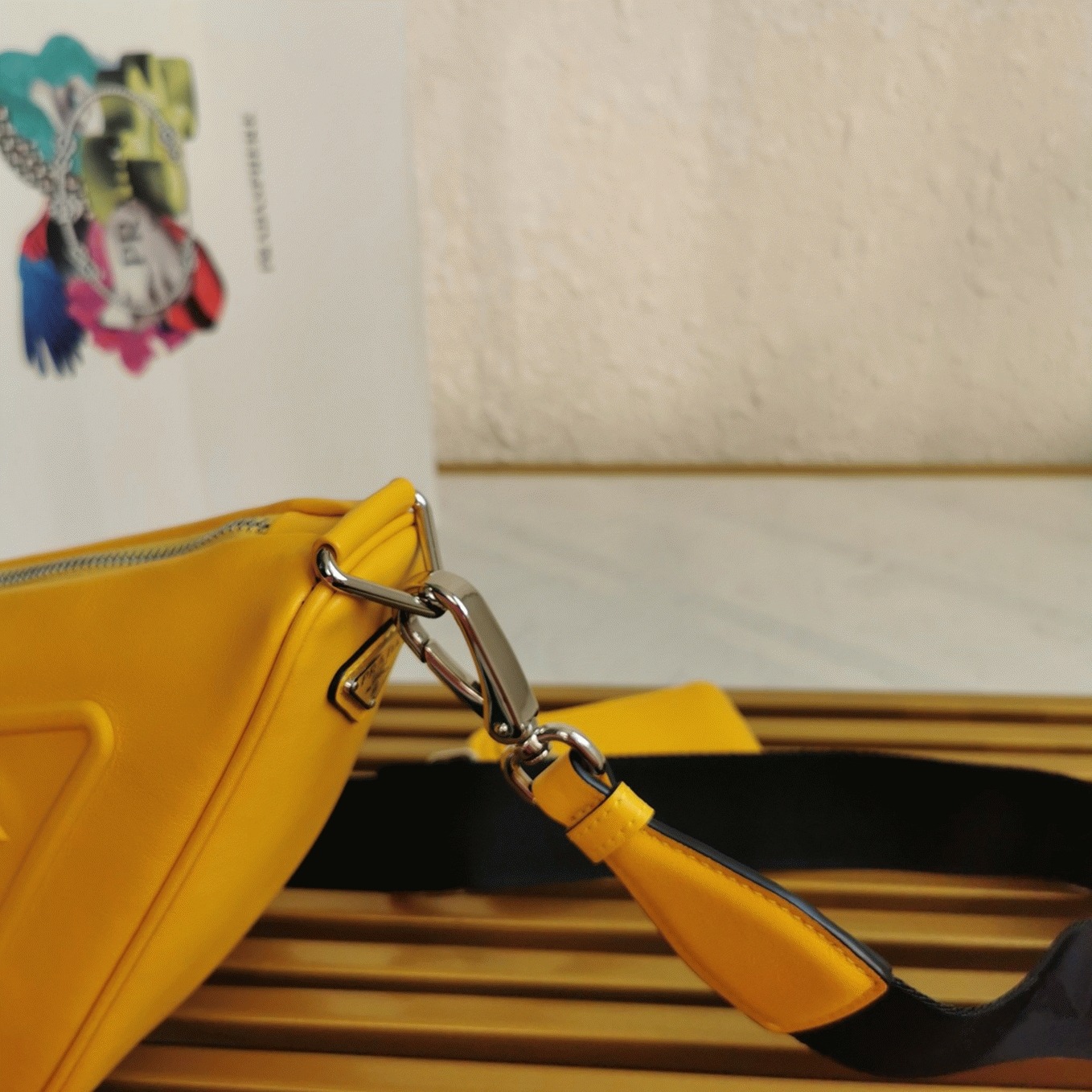 Pra*a Triangle Shoulder Bag Replica in Yellow