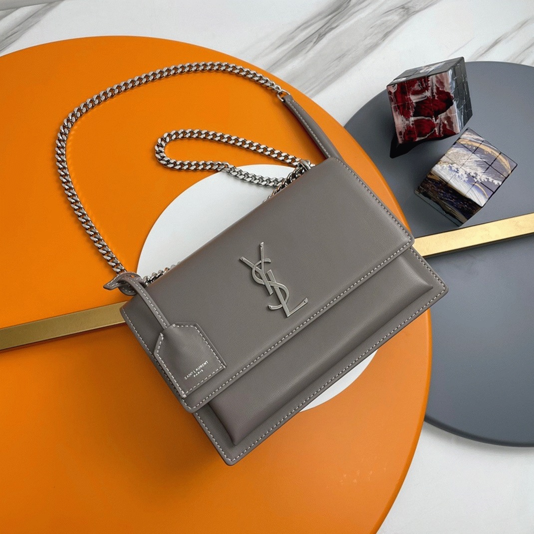 Fake Sa1nt Lau*nt Sunset Medium Chain Bag Grey Calfskin