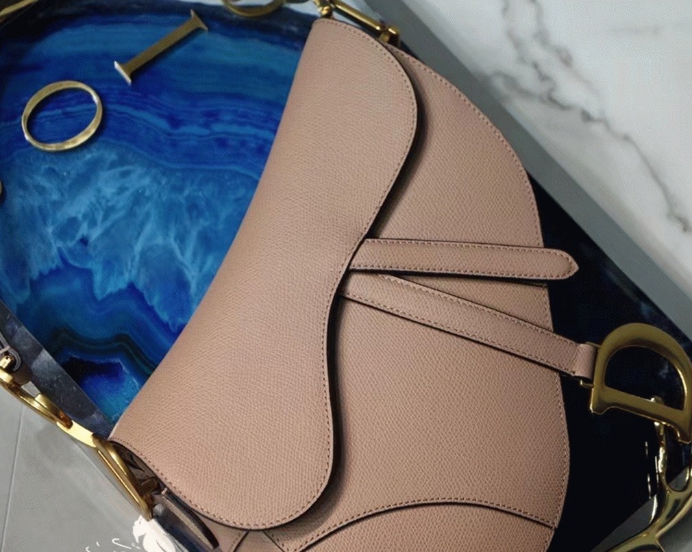 D10r Saddle Bag Fake in Blush Grained Calfskin