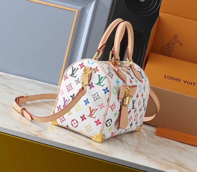 LV X TM Multicolored Speedy Bandouliere 25 In White