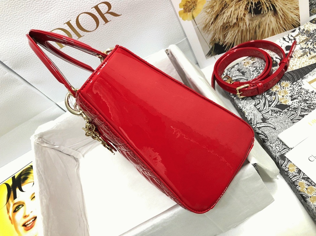 D10r Small Lady D10r Bag Replica in Red Patent Cannage Calfskin