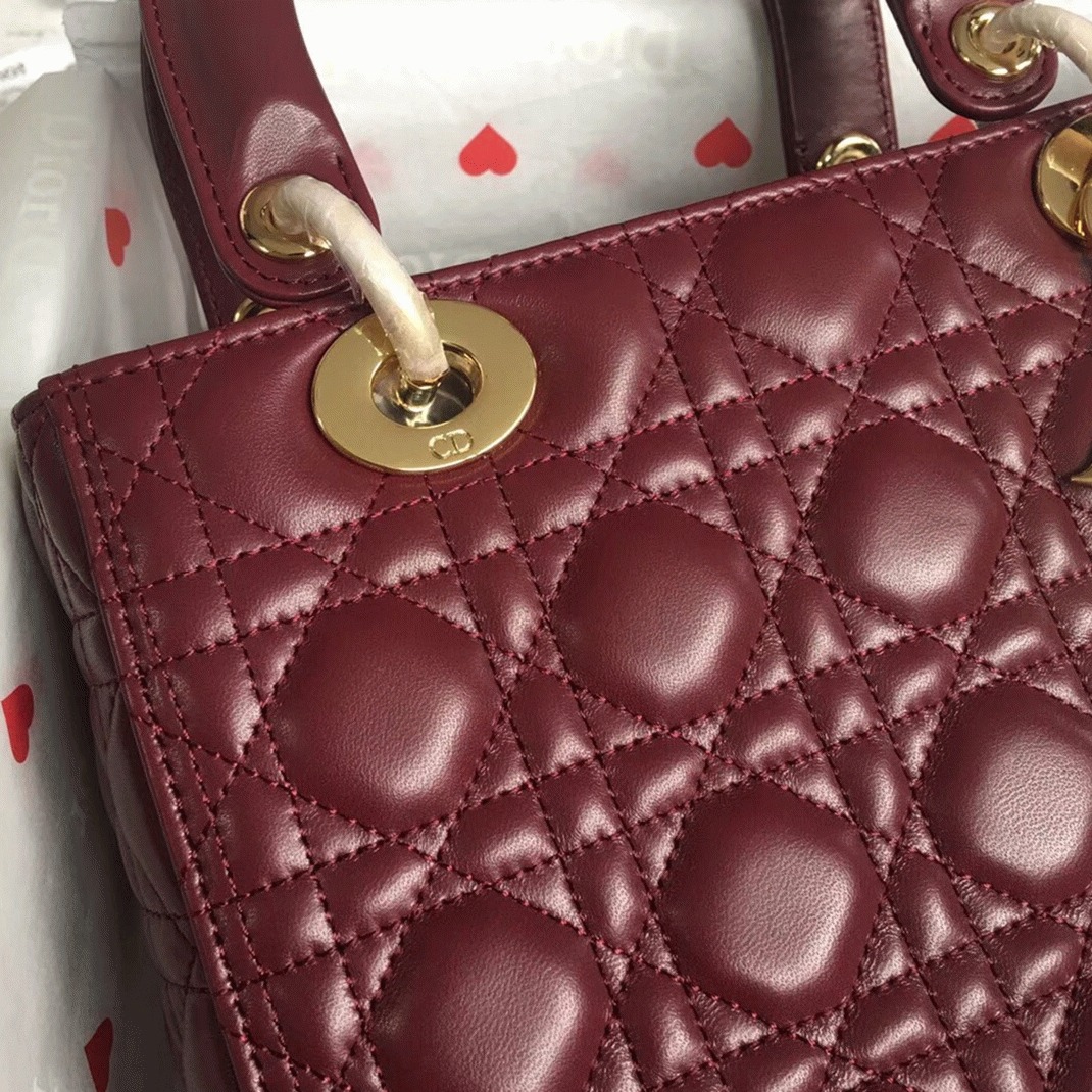 D10r Lady D10r Medium Bag Replica in Bordeaux Lambskin