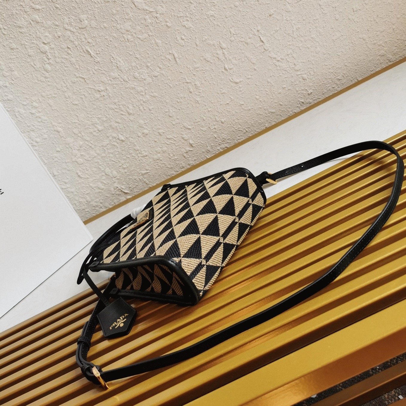 Pra*a Symbole Micro Bag Fake in Black/Beige Jacquard Fabric