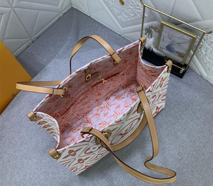 L0vis Vvtt0n LV By The Pool Monogram Tiles Canvas Onthego MM Tote In Coral