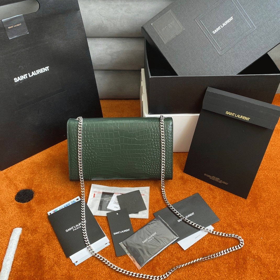 Replica Sa1nt Lau*nt Kate Medium Tassel Bag Green Crocodile-embossed Leather
