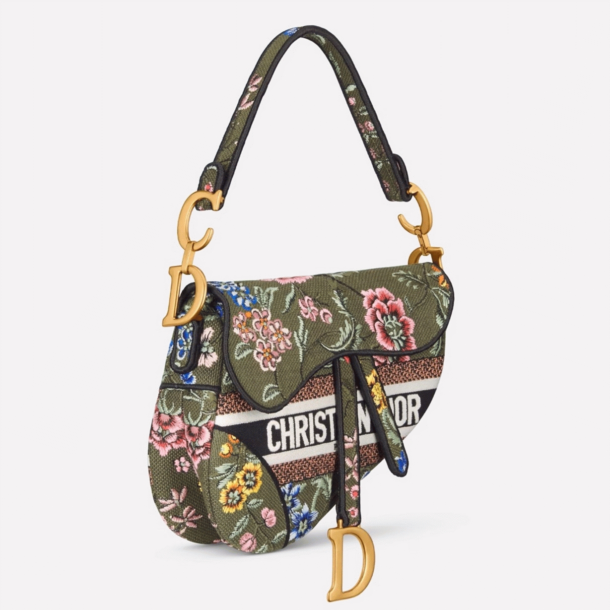 D10r Saddle Bag Knockoff in Green Multicolor D10r Petites Fleurs Embroidery