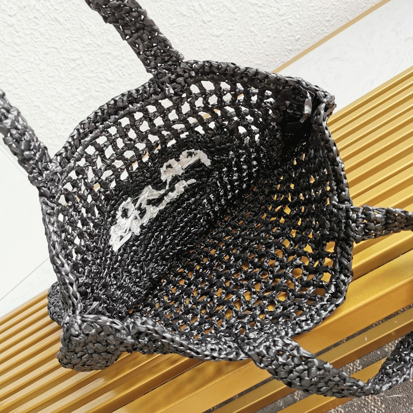 Pra*a Small Tote Bag Replica in Black Woven Raffia