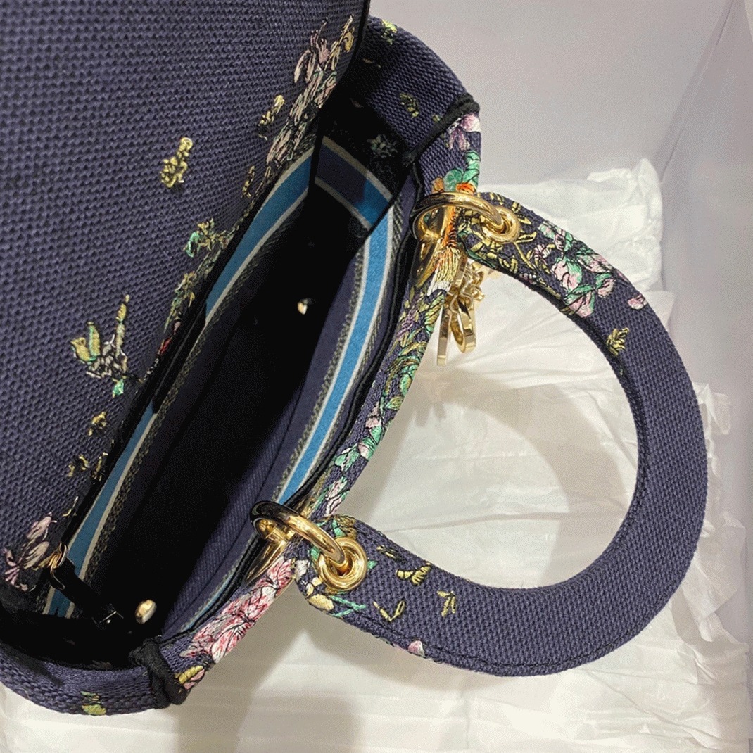 D10r Lady D-Lite Medium Bag Replica in Blue D-Constellation Embroidery