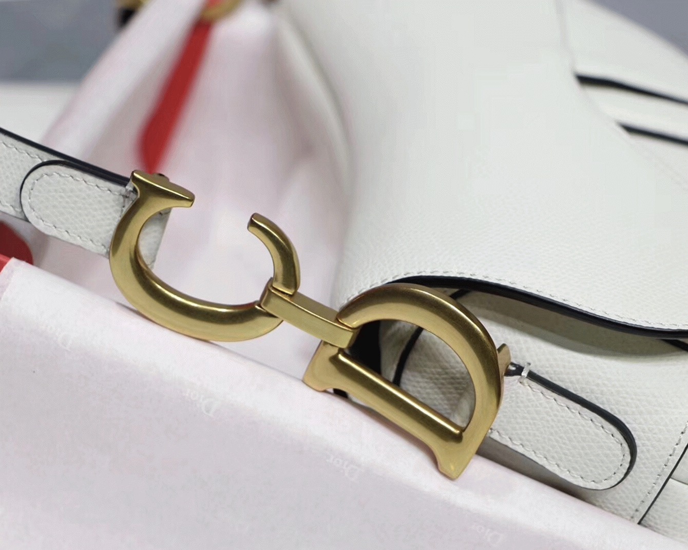 D10r Saddle Bag Replica in White Grained Calfskin