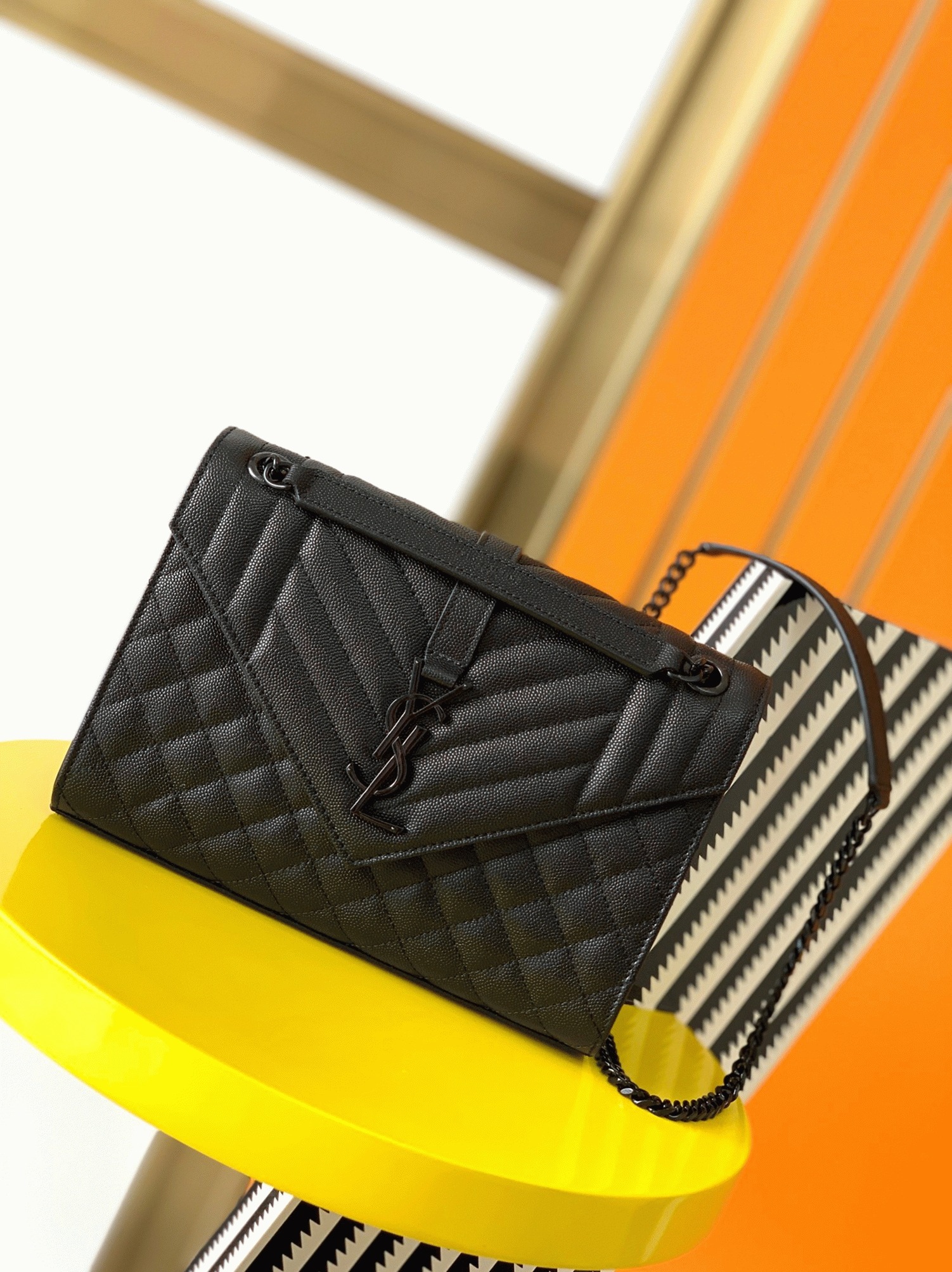 Replica Sa1nt Lau*nt Envelope Large Black Bag with Black Hardware