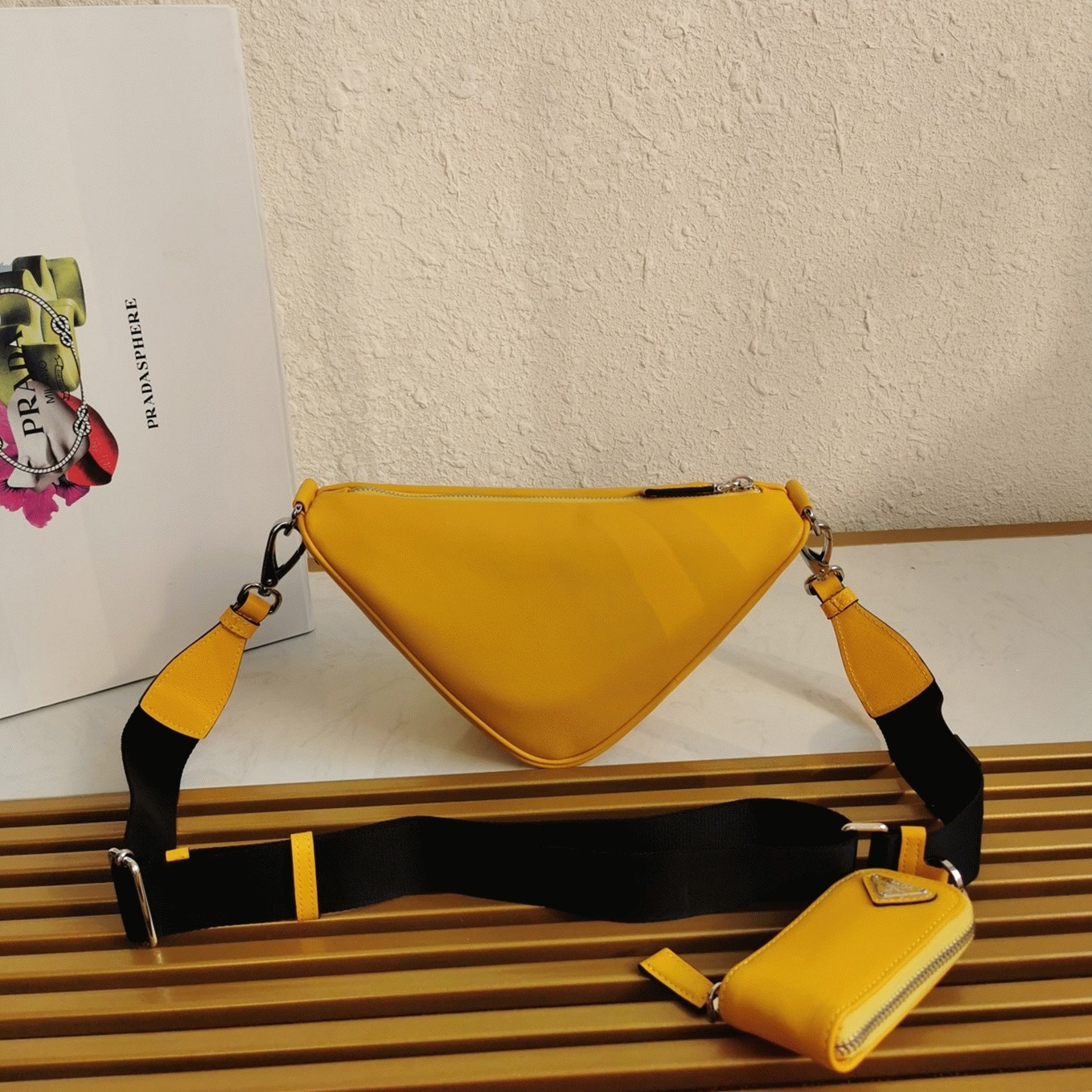 Pra*a Triangle Shoulder Bag Replica in Yellow