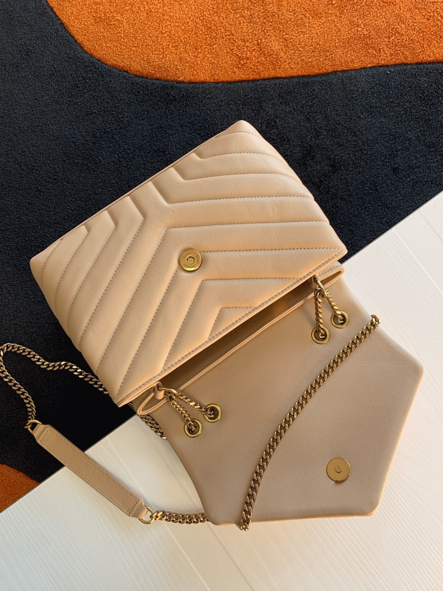Fake Sa1nt Lau*nt LouLou Small Chain Bag Beige