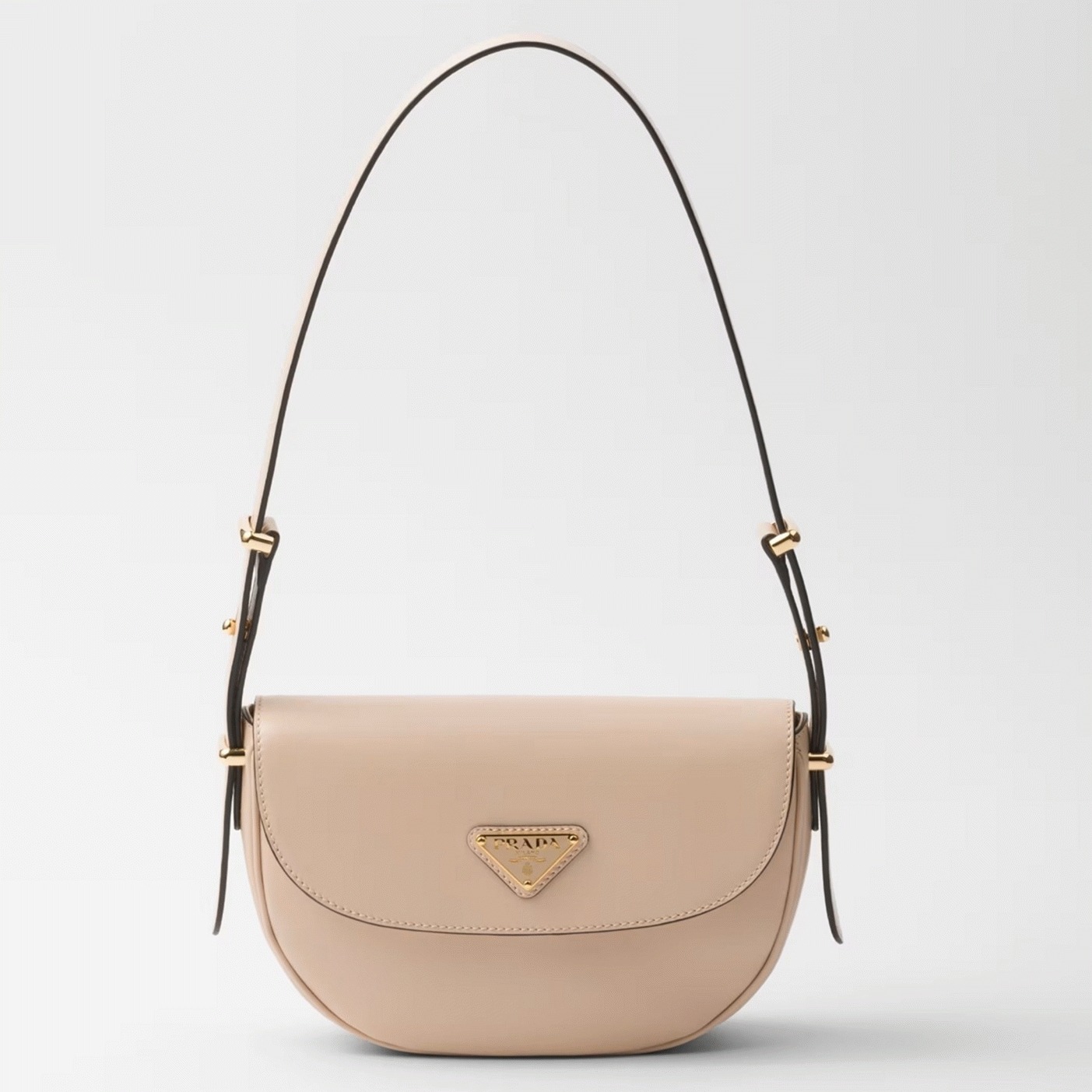 Pra*a Arque Shoulder Bag with Flap Replica in Beige