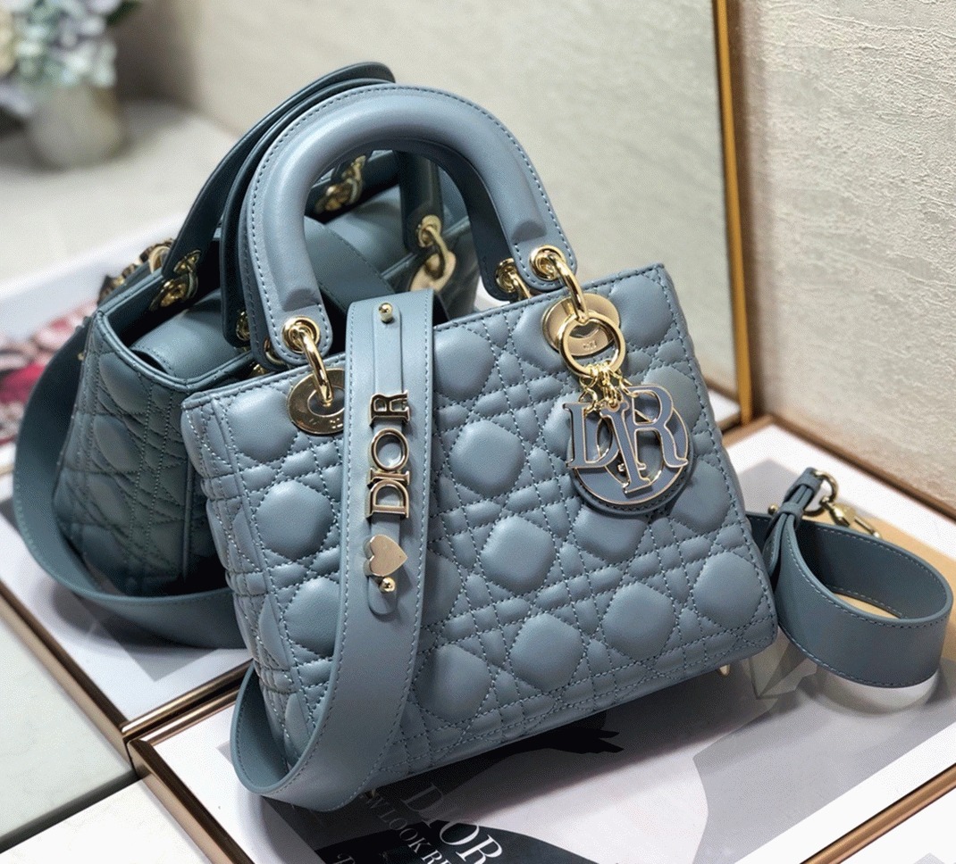 D10r Small Lady D10r My ABCD10r Bag Fake in Blue Cannage Lambskin