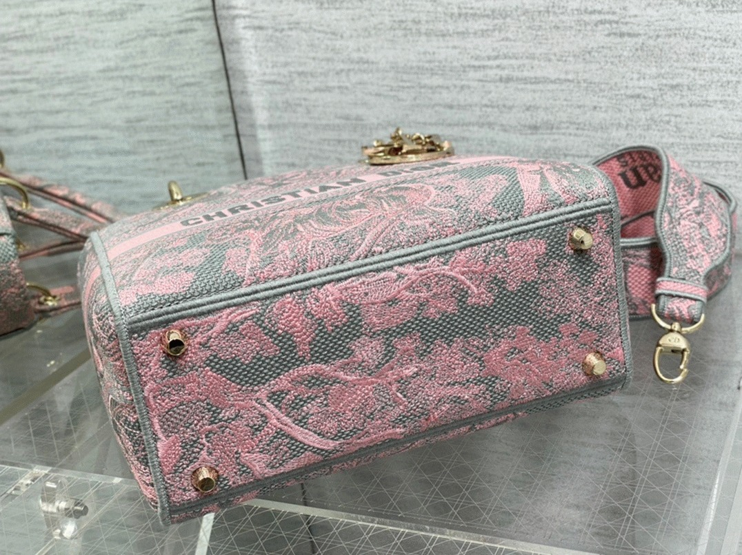 D10r Lady D-Lite Medium Bag Knockoff in Grey and Pink Toile de Jouy Reverse Embroidery