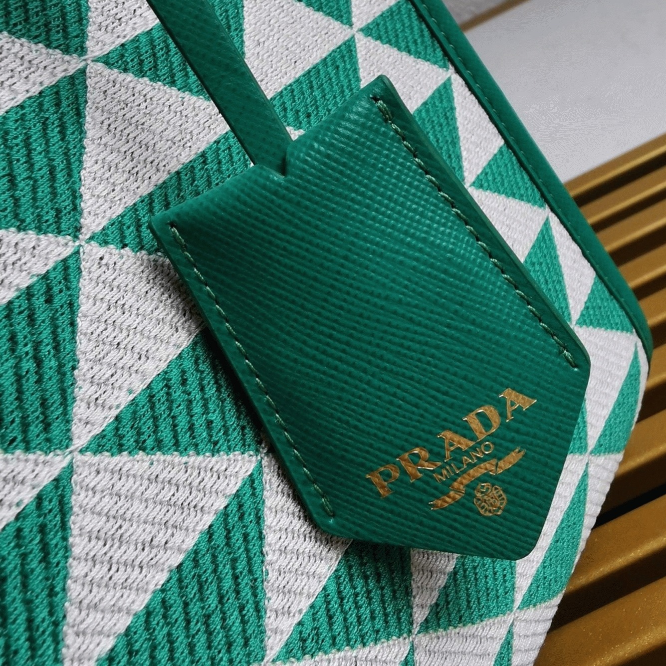 Pra*a Symbole Small Bag Replica in Green/White Jacquard Fabric