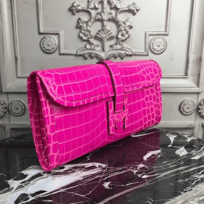 Rose Red Crocodile Leather Replica H**me5 Jige Elan 29 Elegant Clutch