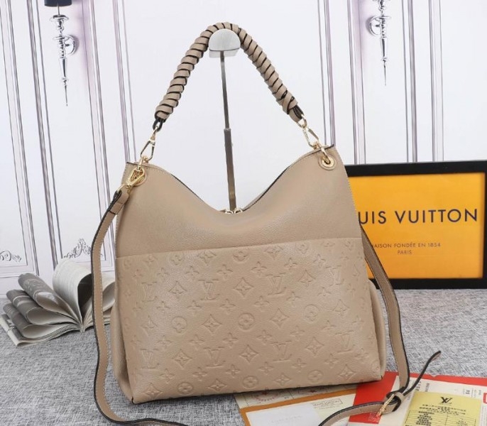 L0vis Vvtt0n Monogram Empreinte Leather Maida Hobo In Tourterelle Gray
