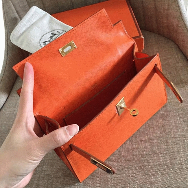 Orange Epsom Replica H**me5 Kelly Pochette Bright Mini Purse