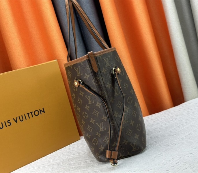 L0vis Vvtt0n Neverfull Bandouliere Inside Out MM Tote In Monogram Canvas And Brown Leather