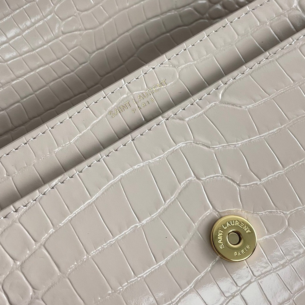 Fake Sa1nt Lau*nt Sunset Medium Chain Bag Beige Crocodile-embossed Leather
