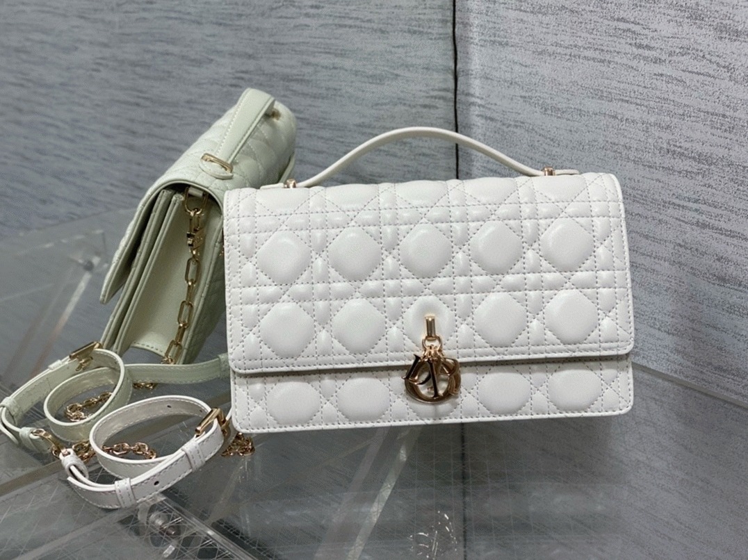 D10r Miss D10r Top Handle Bag Replica in White Cannage Lambskin