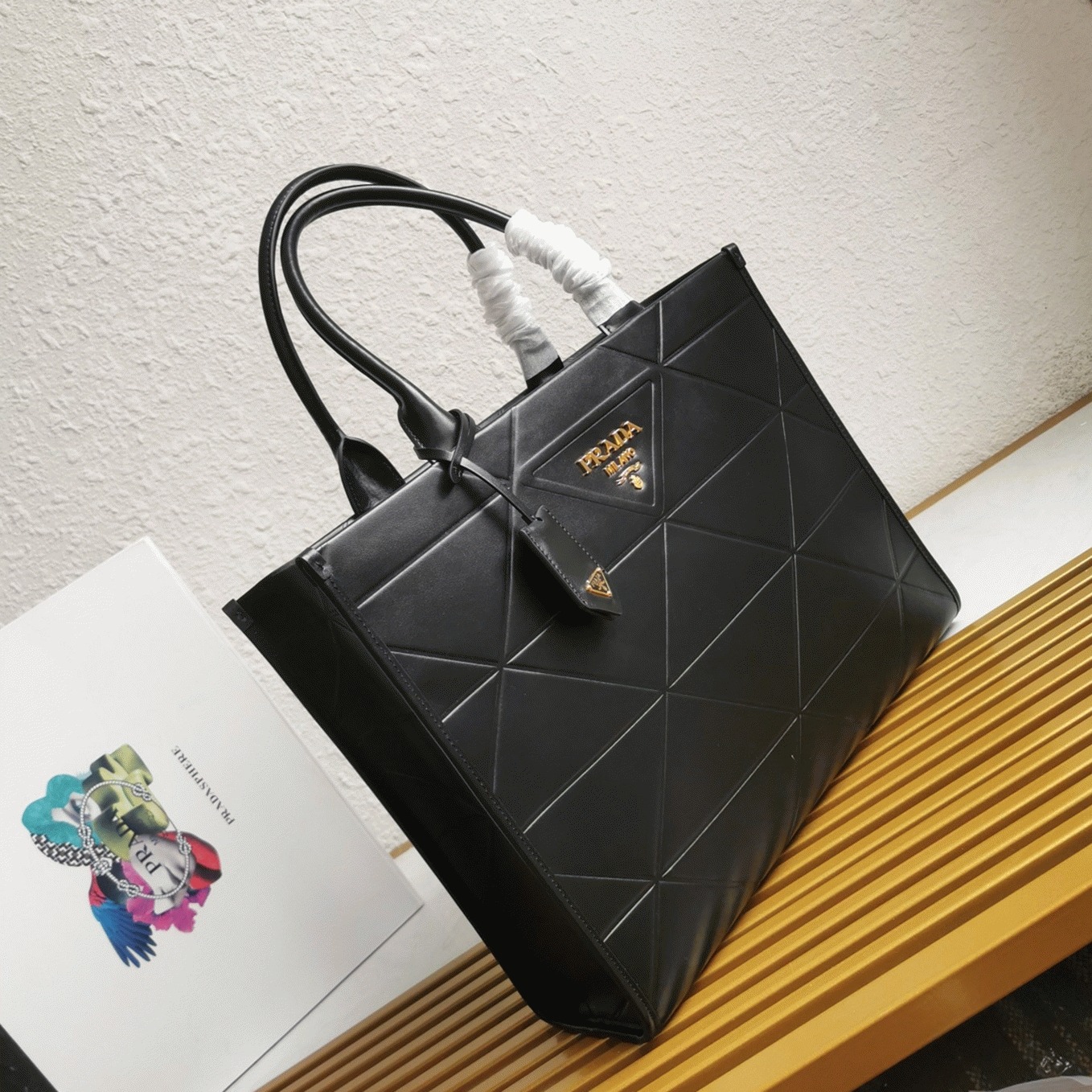 Pra*a Symbole Large Bag Replica with Topstitching in Black