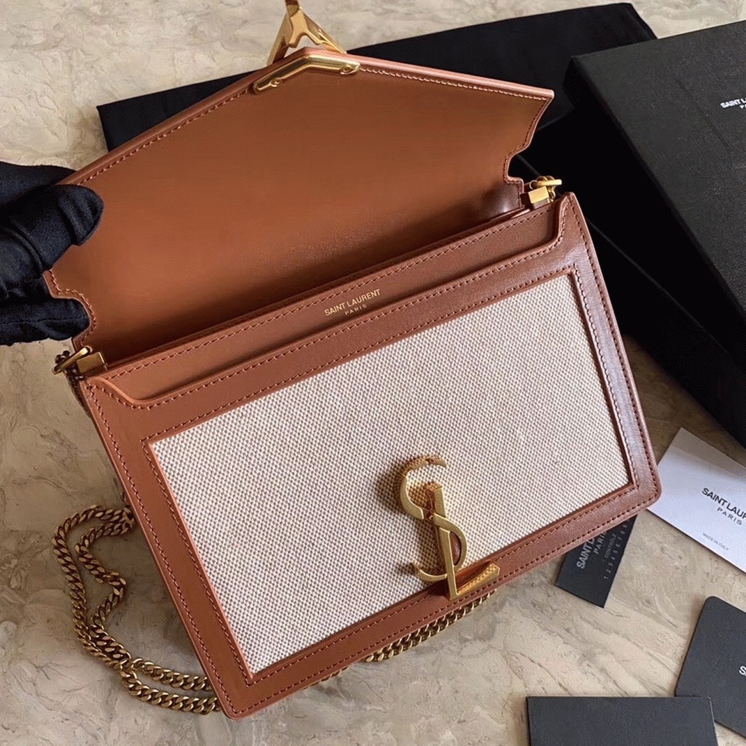 Fake Sa1nt Lau*nt Cassandra Medium Chain Bag Beige Canvas