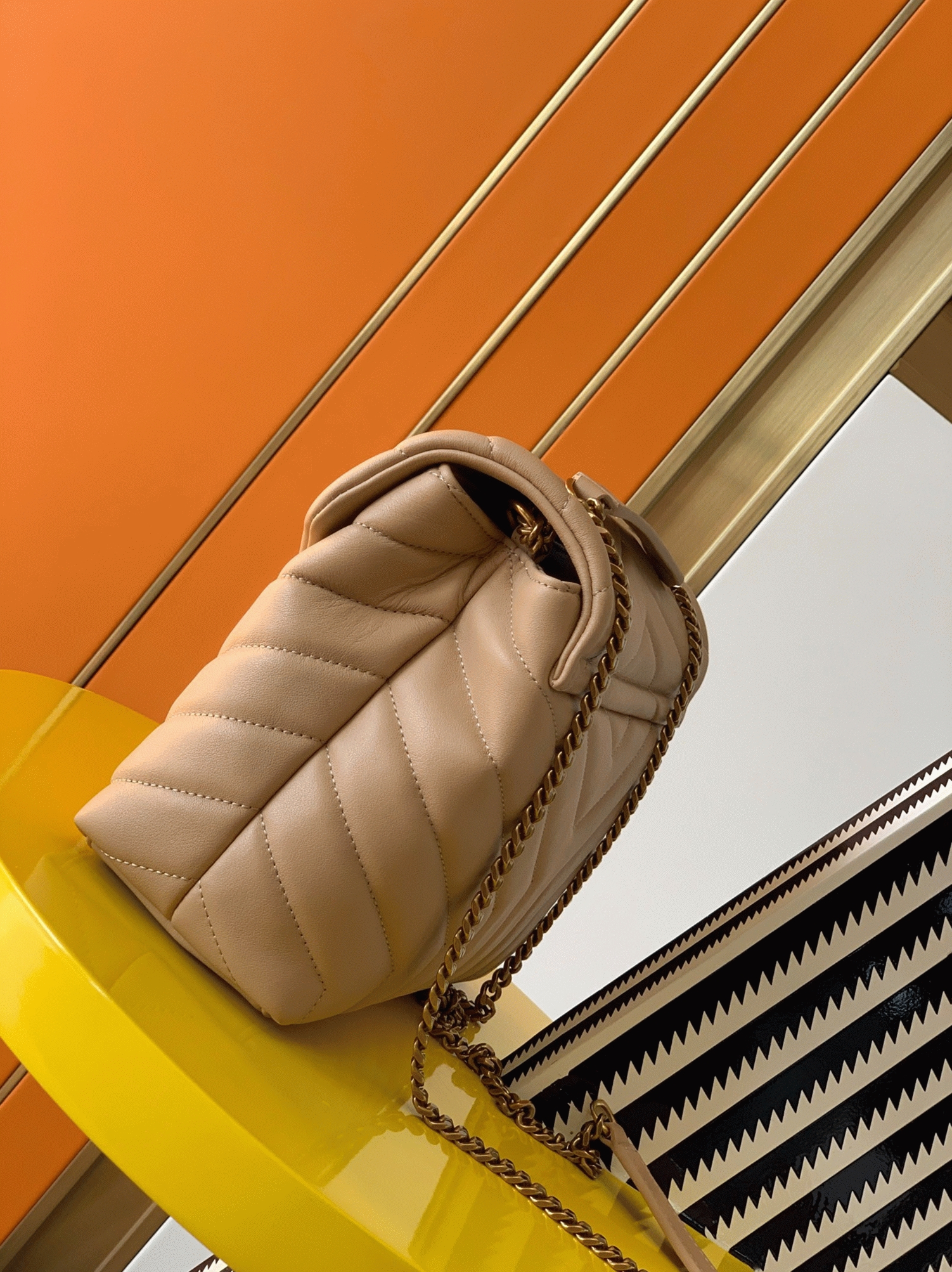 Fake Sa1nt Lau*nt LouLou Small Chain Bag Beige