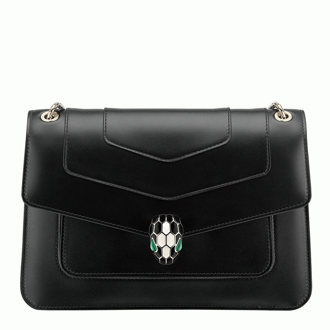 Replica Bv1g*ai Serpenti Forever Medium Shoulder Bag Black Calfskin
