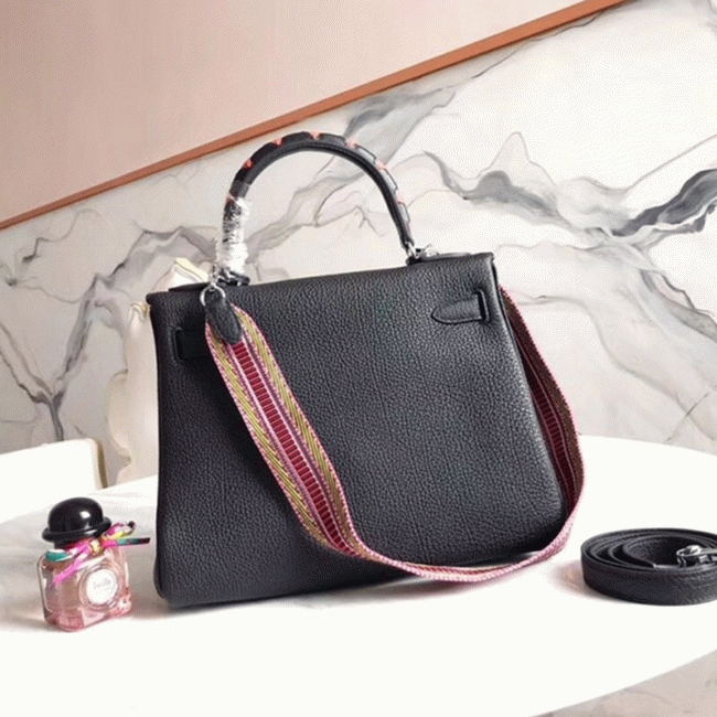 Black with Zigzag Handle Replica Luxury H**me5 Kelly 28cm Stylish Purse