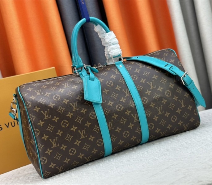 L0vis Vvtt0n Monogram Macassar Canvas Keepall Bandouliere 50 In Turquoise Blue