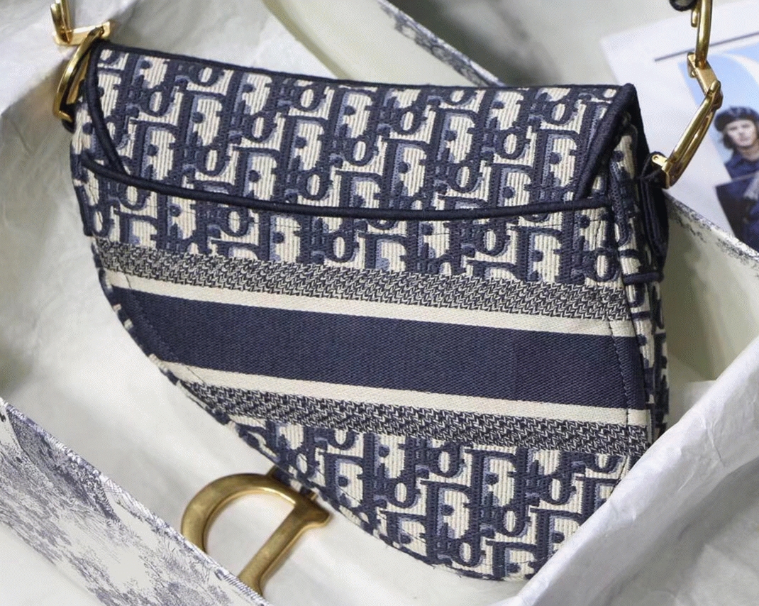 D10r Saddle Bag Replica in Blue D10r Oblique Embroidery