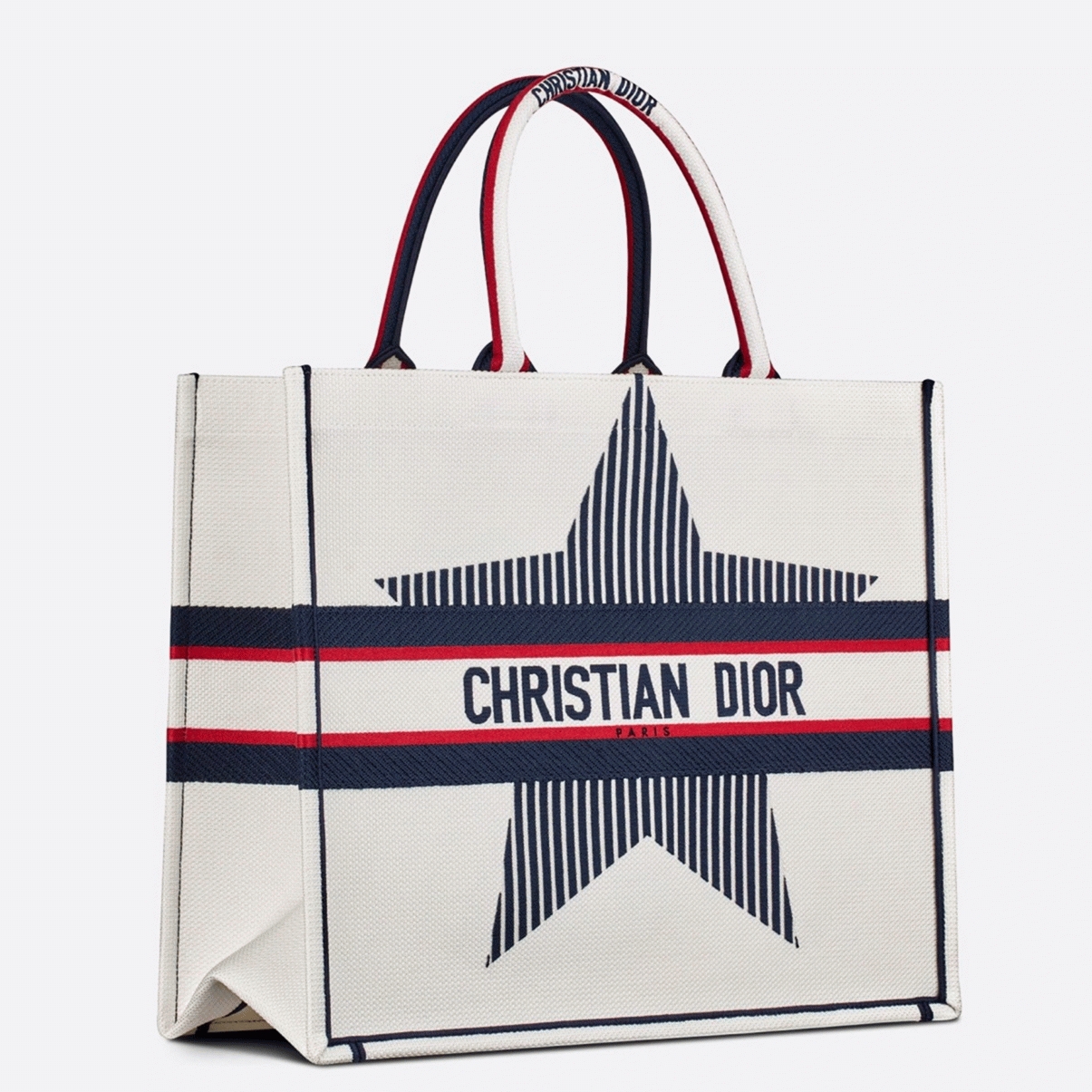 D10r Large Book Tote Bag Fake in D10rAlps White Three-Tone Embroidery
