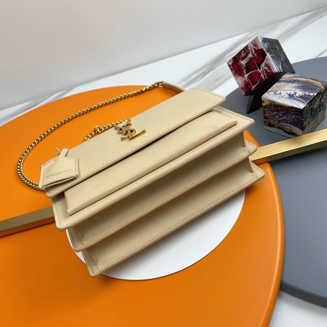 Fake Sa1nt Lau*nt Sunset Medium Chain Bag Beige Calfskin
