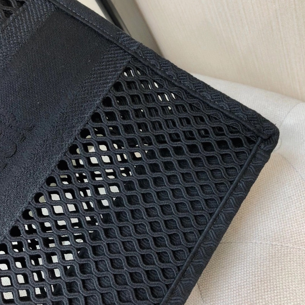 D10r Large Book Tote Bag Knockoff in Black Mesh Embroidery