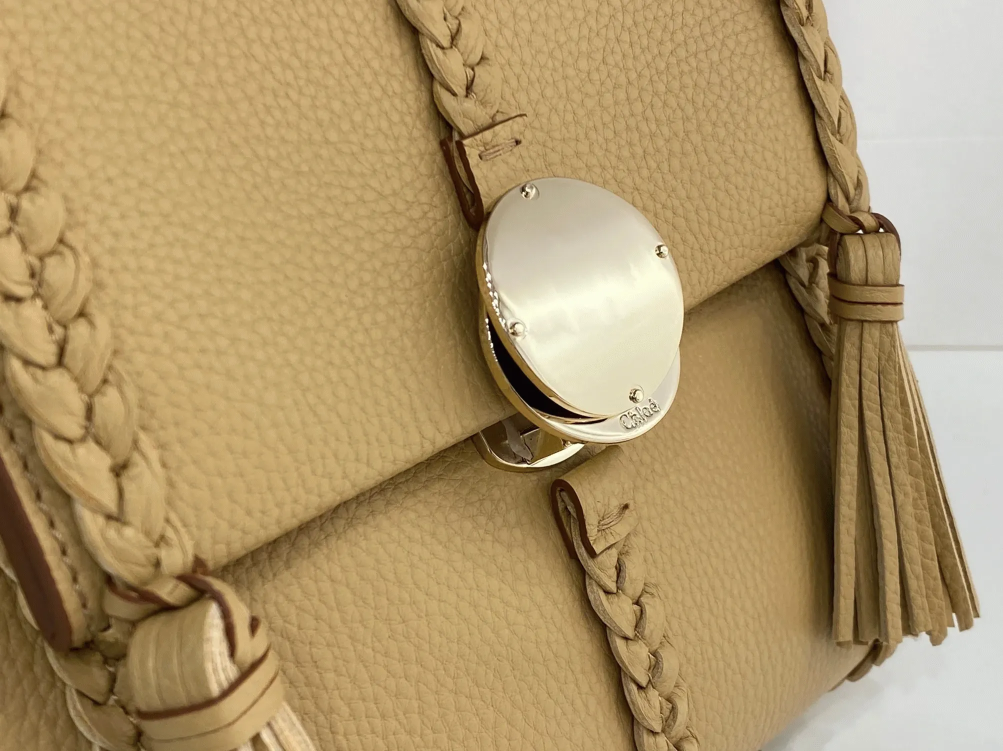 top quality replica Ch10e penelope small shoulder bag in beige grained calfskin