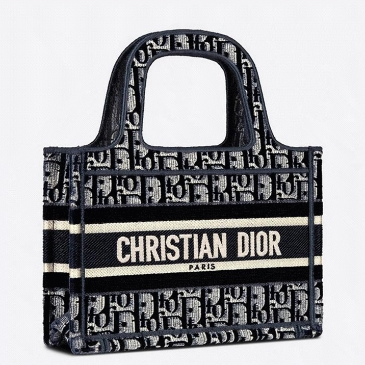 D10r Mini Book Tote Bag Imitation in Blue Velvet Oblique Embroidered