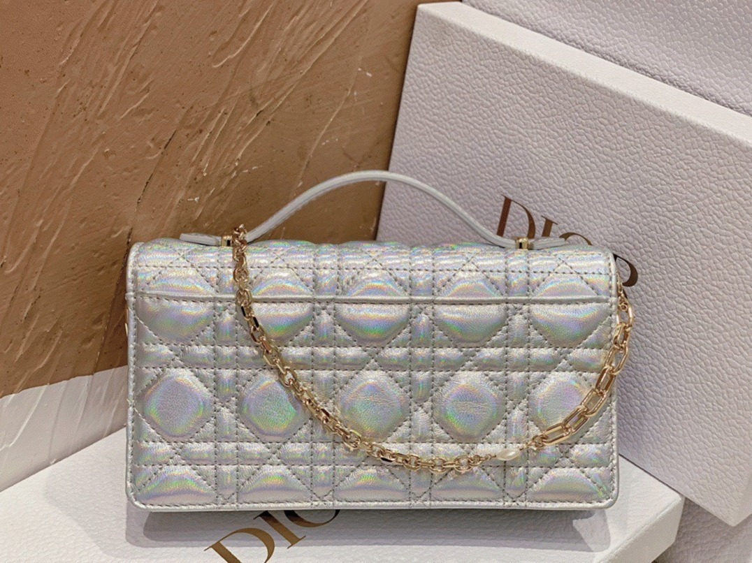 D10r Miss D10r Mini Bag Knockoff in Iridescent Metallic Silver Lambskin